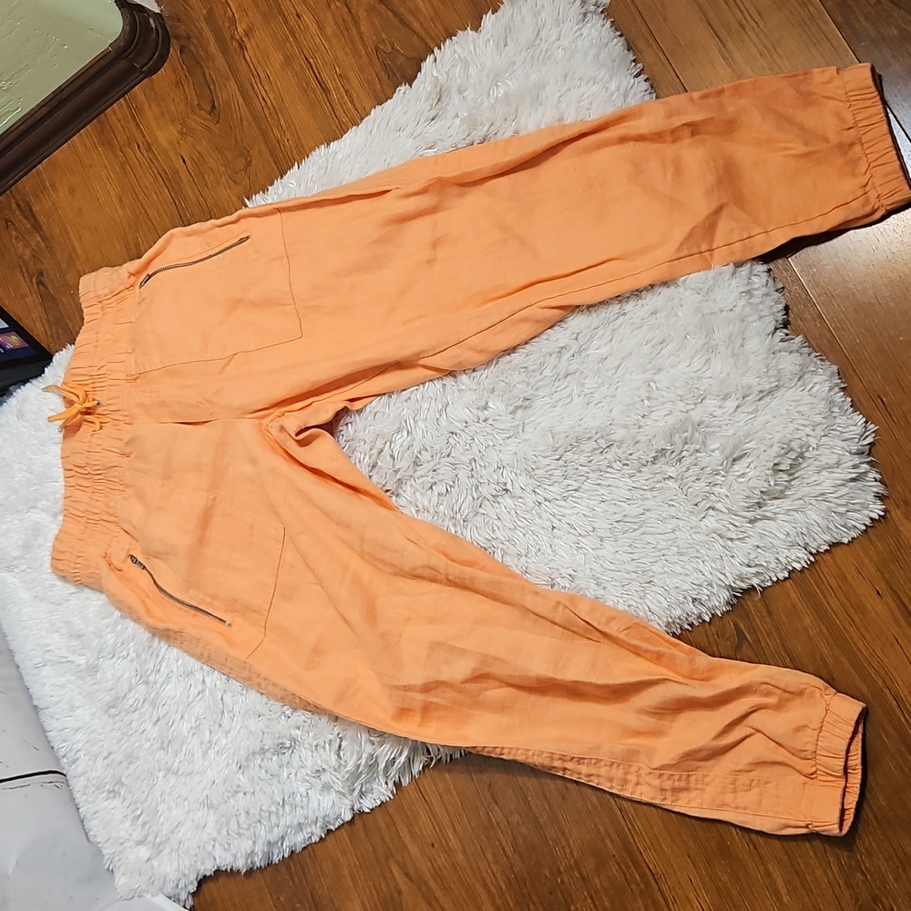 Athleta‎ Orange Linen Jogger Pants Zip Pockets Drawstring Waist Women's Size 8 P - Picture 4 of 7